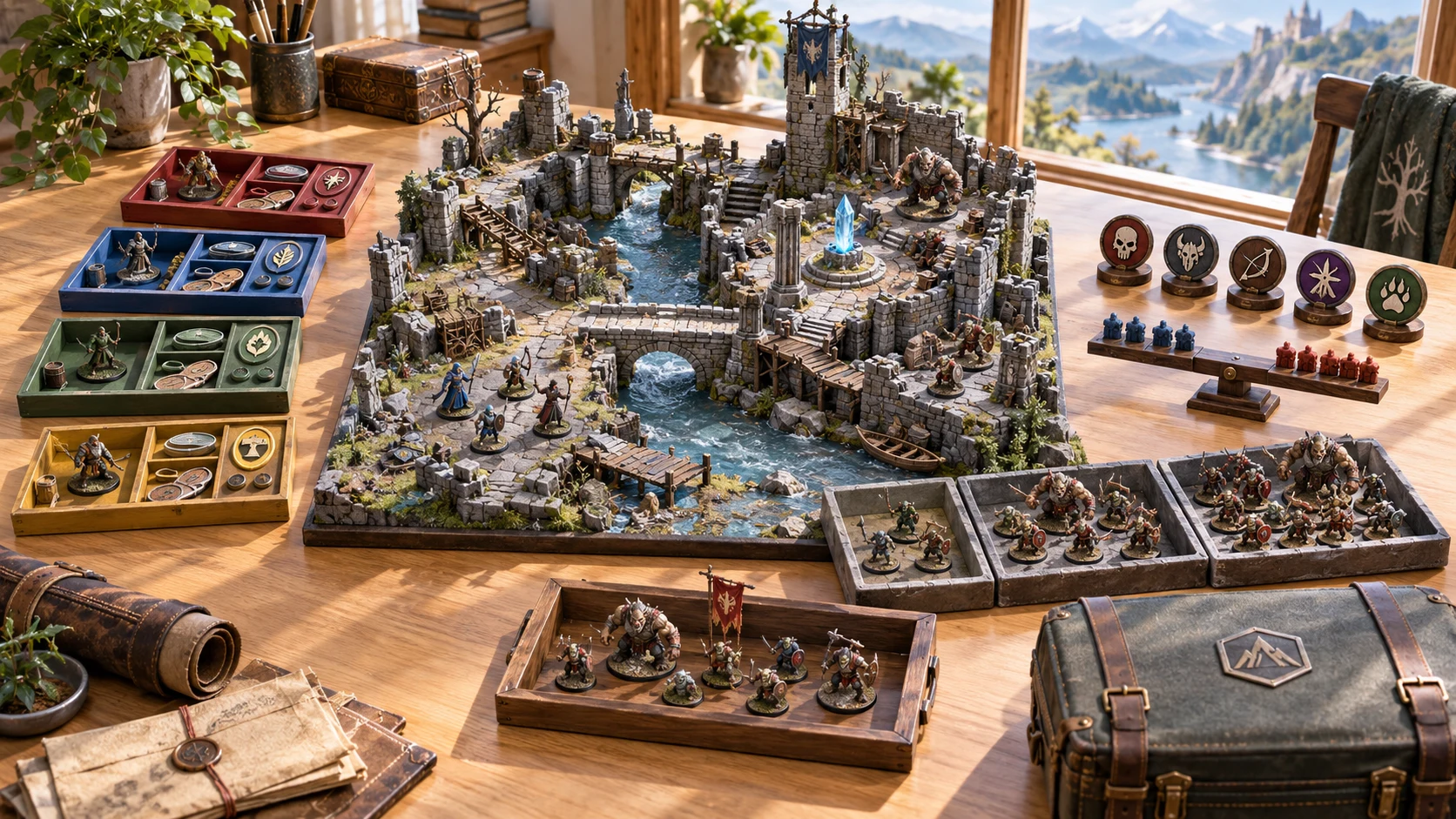 Illustration of prepared opponent groups and party roles around a tabletop encounter